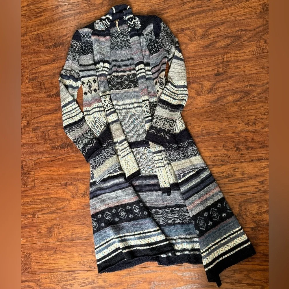 Free People Yesterdays Smile Aztec Blue Black Waterfall Cardigan Sweater | M - Picture 3 of 6